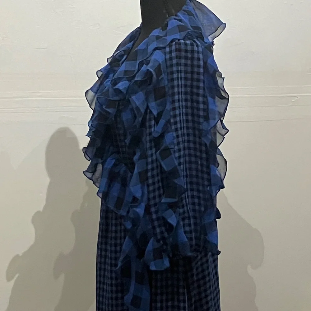 Tularosa blue and black, long sleeve gingham wrapped dress - Picture 5 of 10